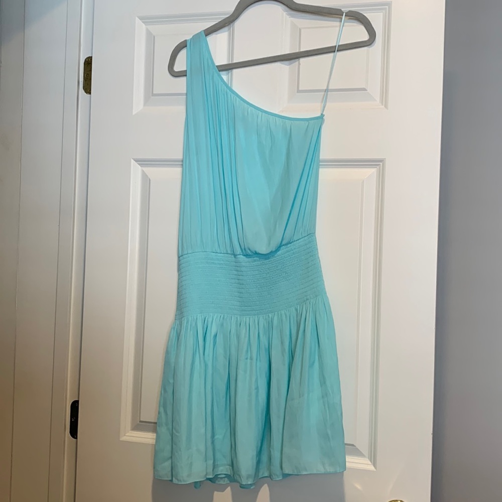 Ramy Brook one shoulder light turquoise dress.  Size Small.  Worn only once.
